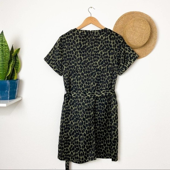 Banana Republic Green Black Animal Print Dress M Medium - Picture 8 of 13